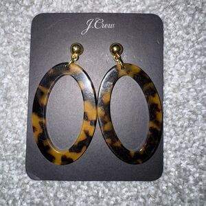 J.Crew Earrings Brown Resin Oval Dangle Drop Womens Tortoise Shell Hoop Jewelry